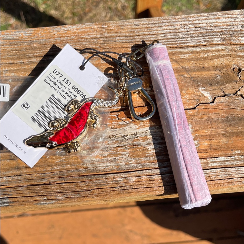 Brahmin Croc Charm Tassel in heartbreaker red HTF PIECE - Picture 3 of 5